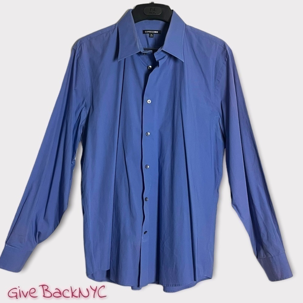 Express 1MX Modern Fit Button down Dress Shirt Blue Size XL